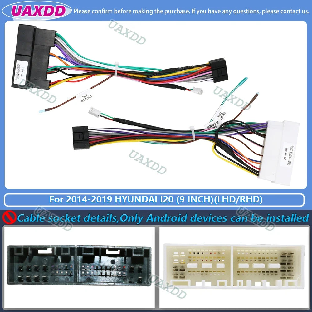 For 2014-2019 HYUNDAI I20 9INCH 2 Din Car stereo radio Android frame panel fascia cable video harness adapter player multimedia