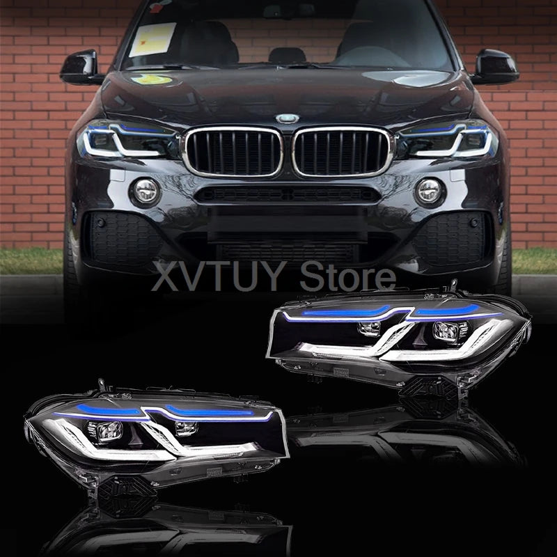لسيارات BMW X5 F15 أضواء سيارة LED مصباح الضباب الأمامي جهاز عرض الرسوم المتحركة DRL تشغيل النهار إشارة الانعطاف الديناميكي ملحقات السيارات 