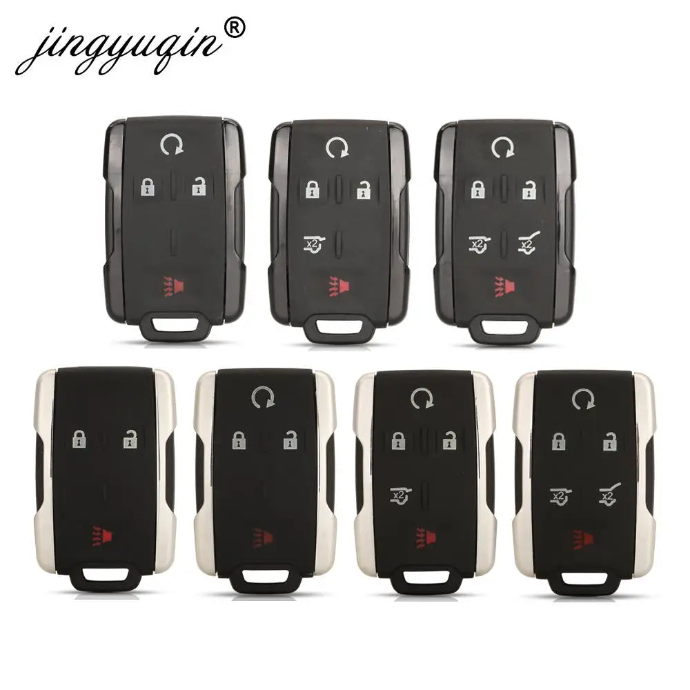 حافظة دخول بدون مفتاح jingyuqin 3/4/5/6BTN لسيارة GMC Yukon XL Chevrolet Tahoe Suburban Sierra Silverado مزودة بغطاء مفتاح التحكم عن بعد 