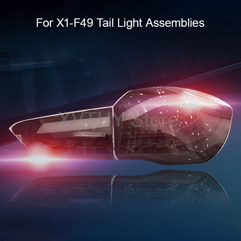 مصابيح خلفية لسيارة BMW X1 F48 F49 2016-2021 LED إشارة الانعطاف مصباح توقف الفرامل مصباح وقوف السيارات على شكل تنين مجموعة ضوء خلفي أسود 