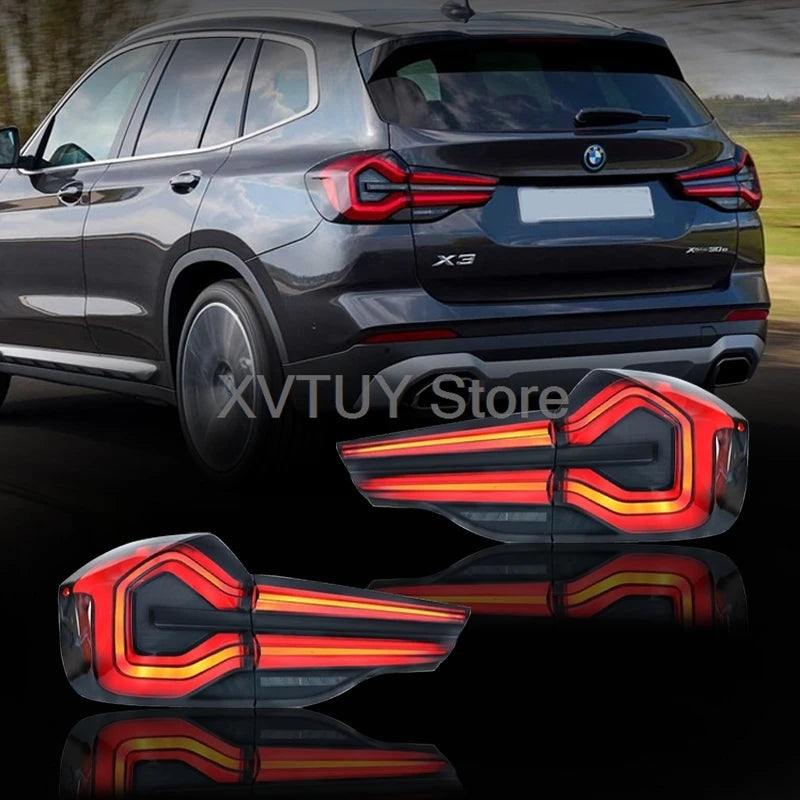 مجموعة مصابيح خلفية LED لسيارة BMW X3 G08 2018-2021 سنة مصباح خلفي للسيارة يعمل مع مجموعة مصابيح الفرامل والتوقف والضباب الأيسر والأيمن قطعتان مجموعة واحدة 