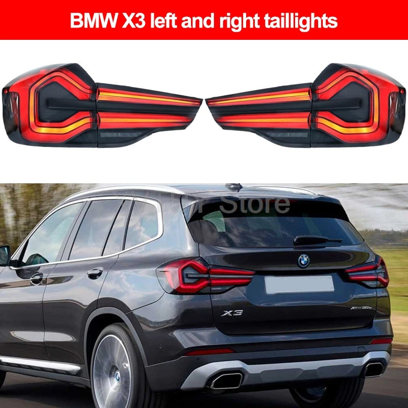 مجموعة مصابيح خلفية LED لسيارة BMW X3 G08 2018-2021 سنة مصباح خلفي للسيارة يعمل مع مجموعة مصابيح الفرامل والتوقف والضباب الأيسر والأيمن قطعتان مجموعة واحدة 