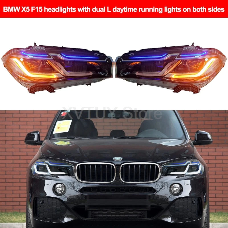 لسيارات BMW X5 F15 أضواء سيارة LED مصباح الضباب الأمامي جهاز عرض الرسوم المتحركة DRL تشغيل النهار إشارة الانعطاف الديناميكي ملحقات السيارات 