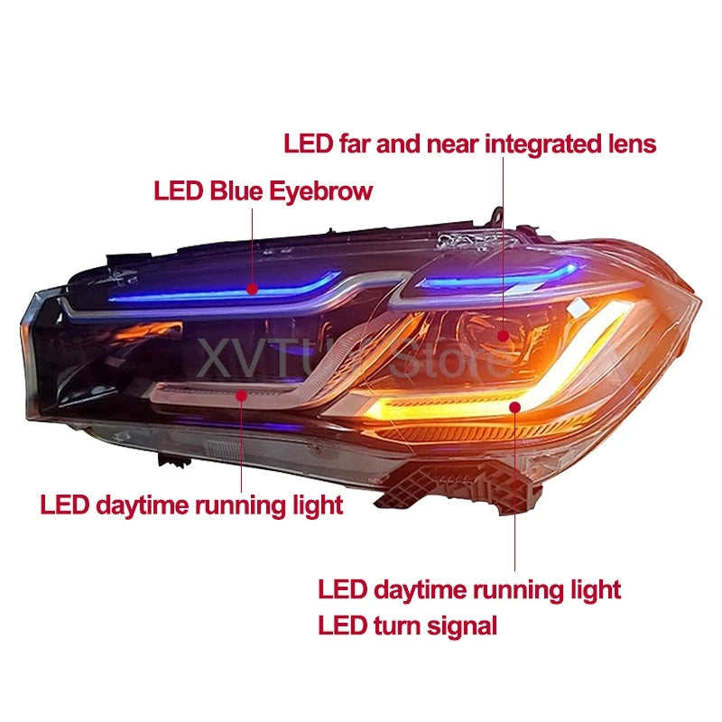 لسيارات BMW X5 F15 أضواء سيارة LED مصباح الضباب الأمامي جهاز عرض الرسوم المتحركة DRL تشغيل النهار إشارة الانعطاف الديناميكي ملحقات السيارات 