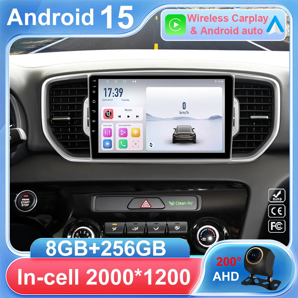 شاشة 9 بوصة لسيارة KIA Sportage 4 QL 2016 2017 2018 بنظام ملاحة Android Auto GPS مقسمة وشاشة Carplay لاسلكية وDSP وستيريو وبلوتوث وواي فاي 