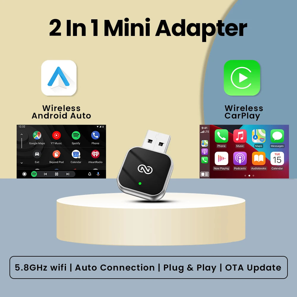 محول CarPlay اللاسلكي لـ Androids Auto Smart Dongle Plug and Play اتصال بلوتوث تلقائي لـ Havel Kia Volvo Audi Skoda Jeep 