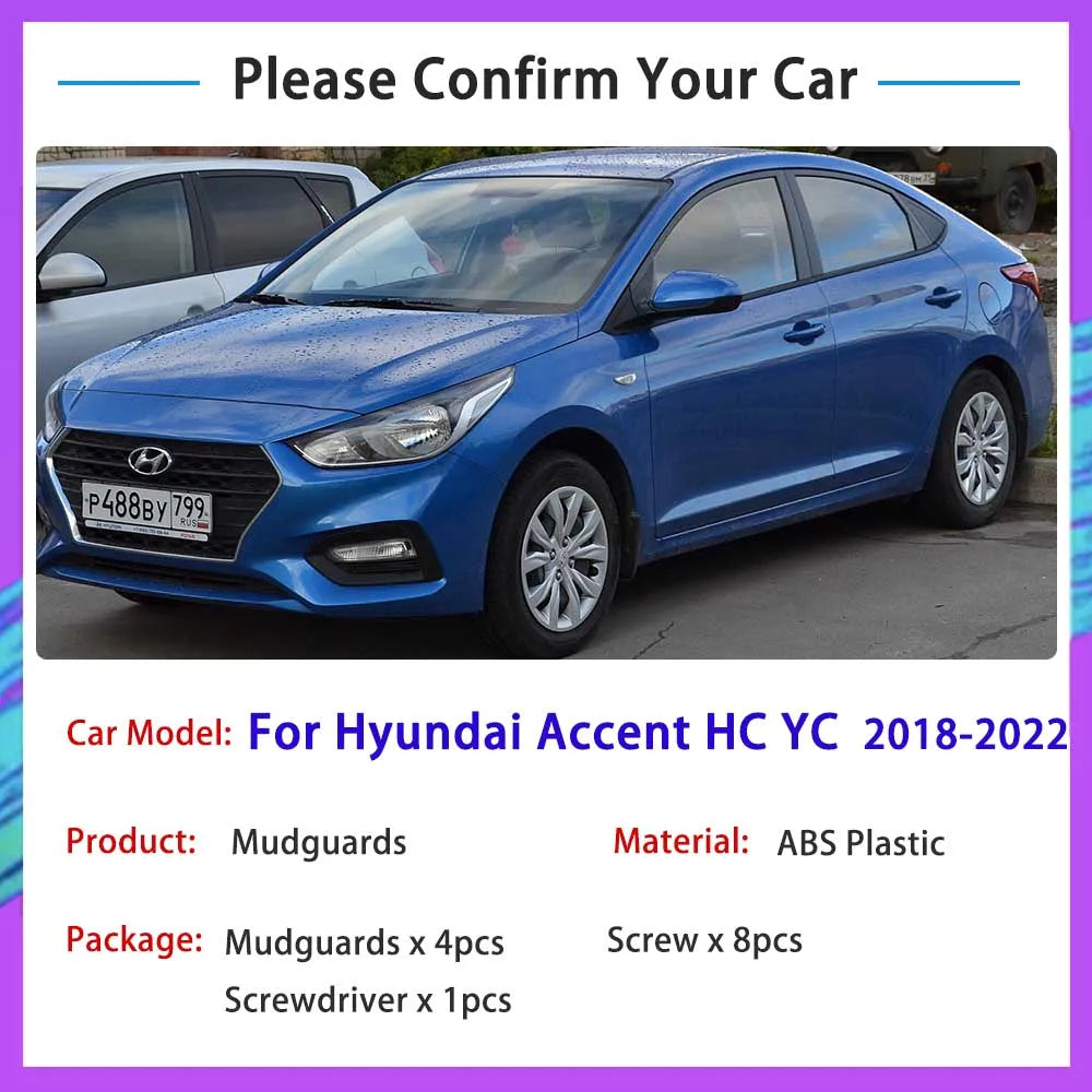 Car Mudguards For Hyundai Accent HC YC 2019 2020 2018~2022 Front Rear Wheels Mudflaps Splash Guards Mud Flaps Fender Accessories