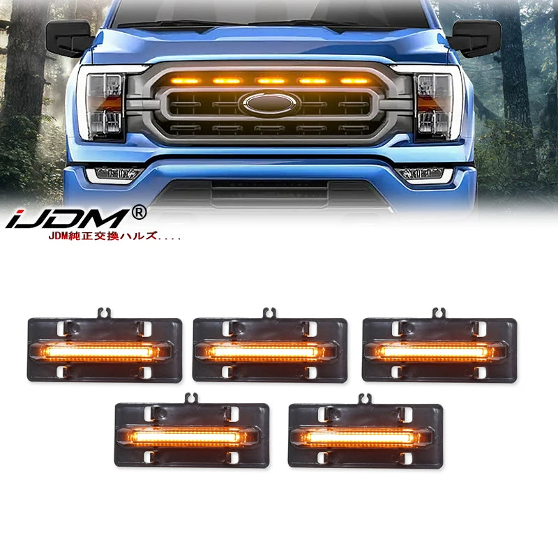 ملحقات السيارة شبك أمامي مصابيح ليد لفورد F150 F-150 XL XLT 2021 2022 2023 مصابيح ليد شبك أمامي مصباح ليد أصفر