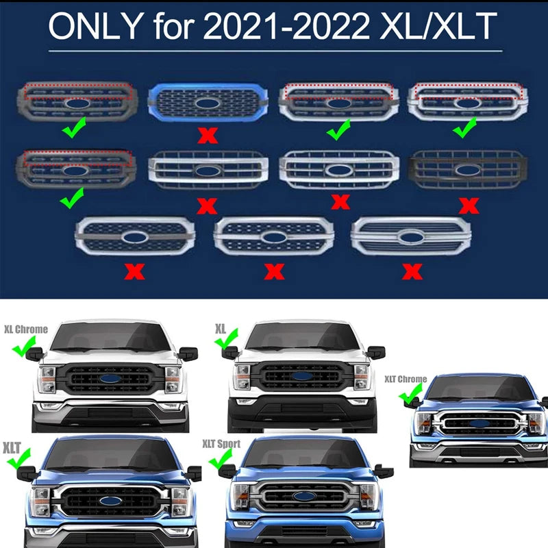 ملحقات السيارة شبك أمامي مصابيح ليد لفورد F150 F-150 XL XLT 2021 2022 2023 مصابيح ليد شبك أمامي مصباح ليد أصفر