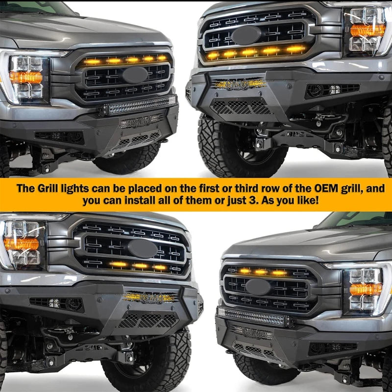 ملحقات السيارة شبك أمامي مصابيح ليد لفورد F150 F-150 XL XLT 2021 2022 2023 مصابيح ليد شبك أمامي مصباح ليد أصفر