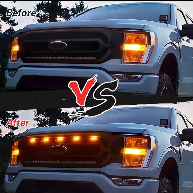 ملحقات السيارة شبك أمامي مصابيح ليد لفورد F150 F-150 XL XLT 2021 2022 2023 مصابيح ليد شبك أمامي مصباح ليد أصفر