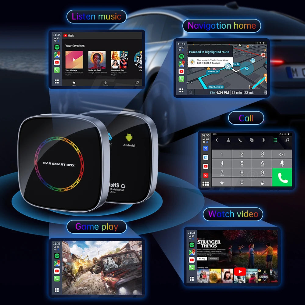 Android Auto Car Play Intelligent Voice Dongle GPS Wireless Carplay AI Box Adapter With Built in Netflix YouTube Support TF Card