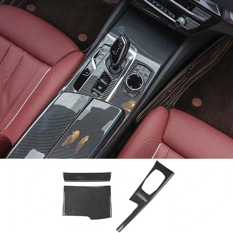 لسيارات BMW الفئة الخامسة G30 G38 2018-2023 من ألياف الكربون لوحة التحكم المركزية غطاء لوحة القيادة ملصقات الزخرفة ملحقات ضبط التصميم الداخلي