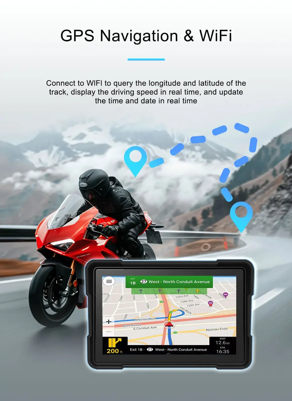 6 inch Motorcycle Navigation GPS Screen 1440*720P Wireless CarPlay Android Auto Motorcycle GPS Motor DVR Monitor TPMS Optional
