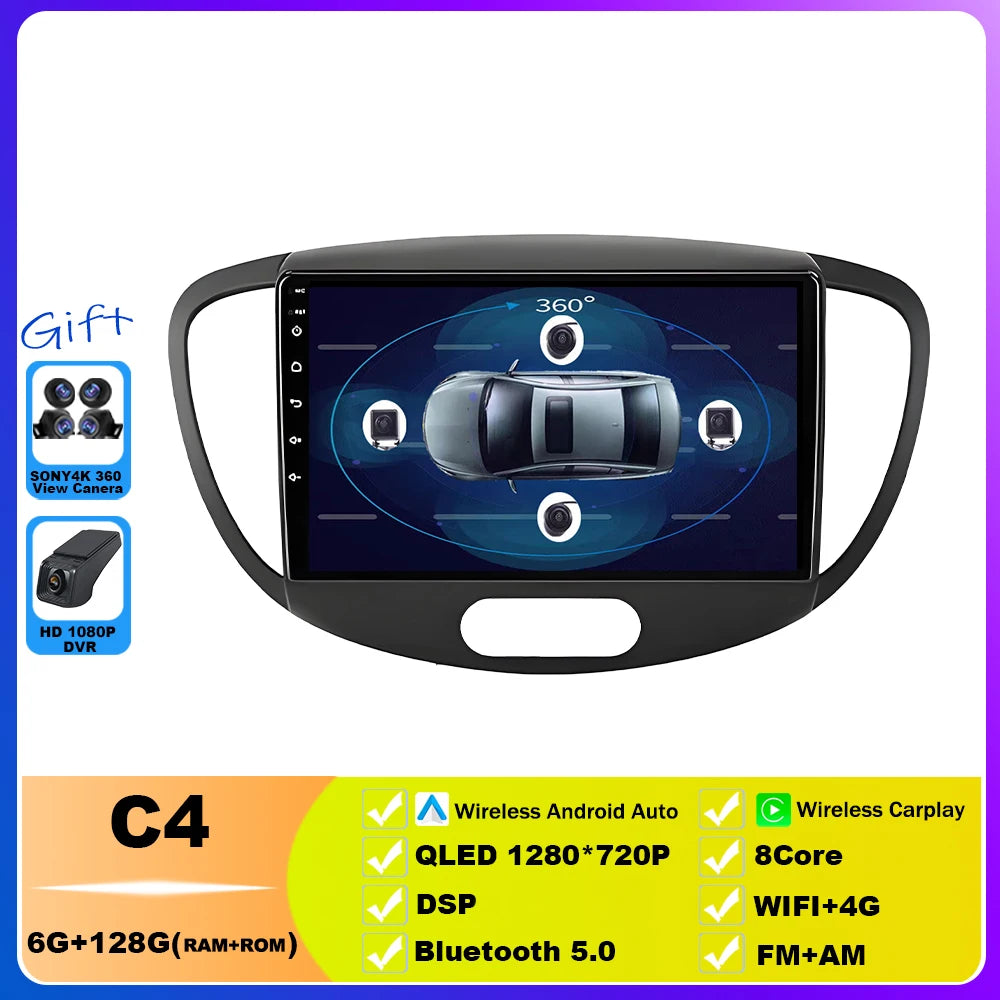 Car Radio For Hyundai i10 2007 2008 2009 2010 2011 - 2013 Multimedia Video Player GPS Stereo CarPlay 4G Navigationv Android 15