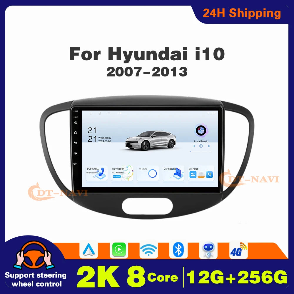 Car Radio  For Hyundai i10 2007-2013  Carplay Android 14 Multimedia Video Player touch screen Navigation GPS Auto stereo DVD
