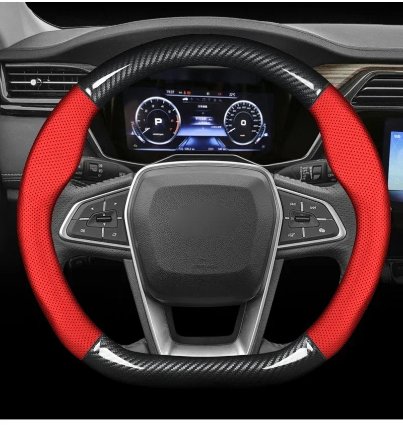 KIA Car Carbon Fiber Leather Car Steering Wheel Cover for  Rio Sorento Sportage Forte K3 K2 K5 Stonic Strong Spectra Optima