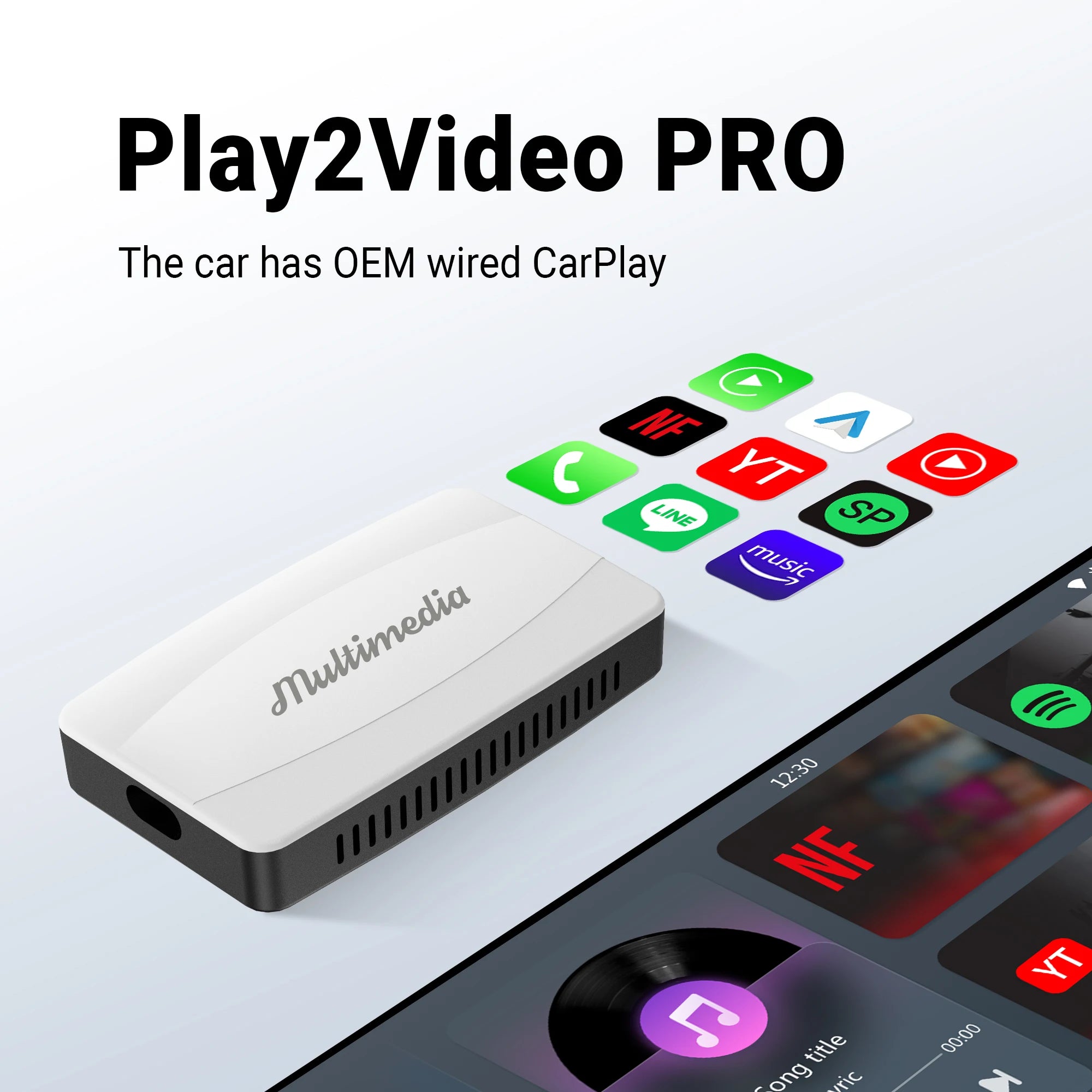 Play2Video Pro Wireless CarPlay Android Auto Adapter Built-in Video App for Youtube Multimedia TV Car Accessories for Netflix