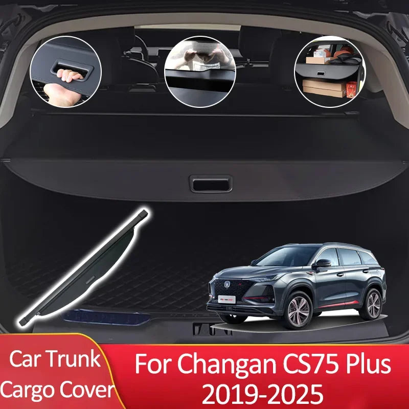 غطاء صندوق السيارة لسيارة Changan CS75 Plus 2019~2025، قطع غيار السيارات، لوازم صندوق السيارة، أمتعة، ستارة خلفية، ترتيب الخصوصية
