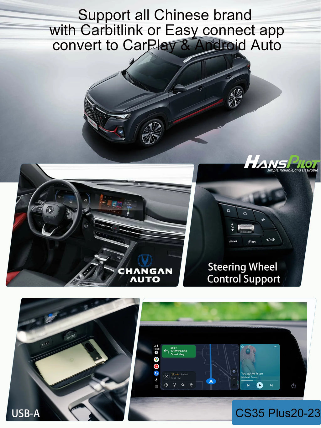 NCP0036 NCP0039 Changan CS35 plus، Hunter، Alsvin carbitlink محول اتصال سهل التحويل إلى CarPlay وAndroid Auto