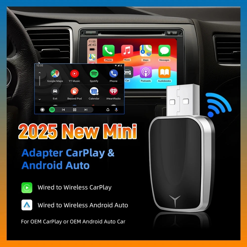 2 in 1 AI Box Mini Adapter Wired to Wireless Carplay&Android Auto Compatible with 99% of Cars Plug and Play WiFi Smart Dongle