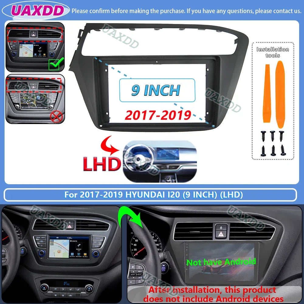 For 2014-2019 HYUNDAI I20 9INCH 2 Din Car stereo radio Android frame panel fascia cable video harness adapter player multimedia