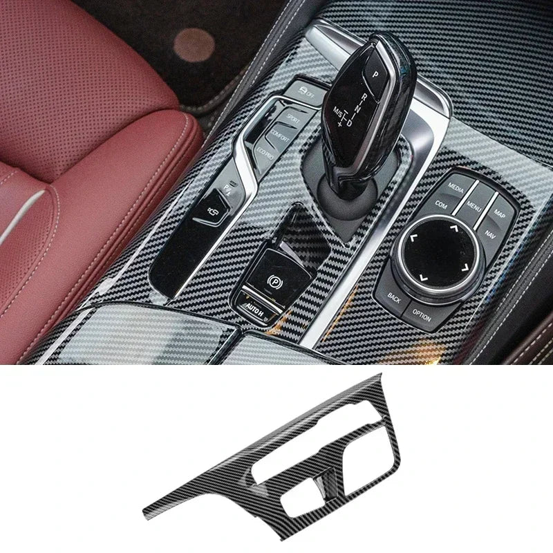 لسيارات BMW الفئة الخامسة G30 G38 2018-2023 من ألياف الكربون لوحة التحكم المركزية غطاء لوحة القيادة ملصقات الزخرفة ملحقات ضبط التصميم الداخلي