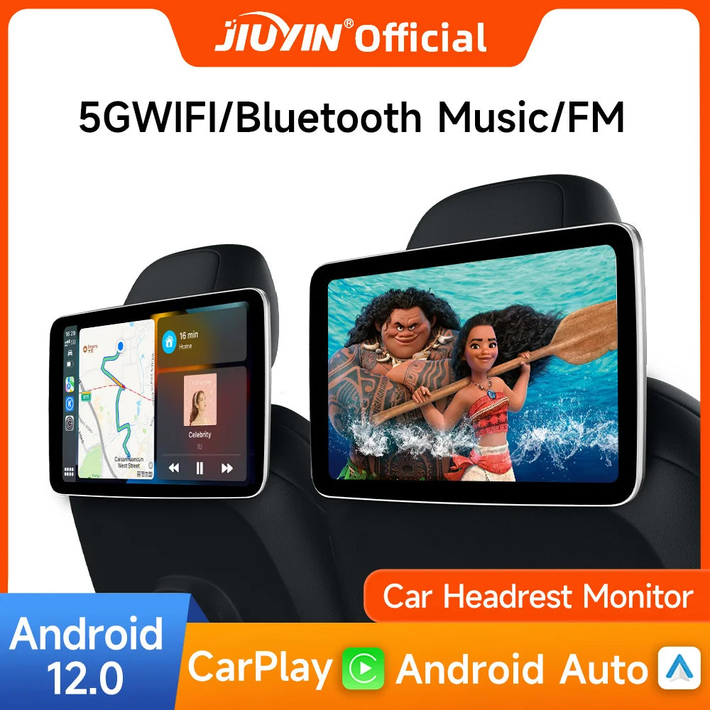JIUYIN Car Screens Rear Seat Monitor Headrest TV Screen Android Auto CarPlay WiFi Movie/Netflix/Youtube Online Video Player