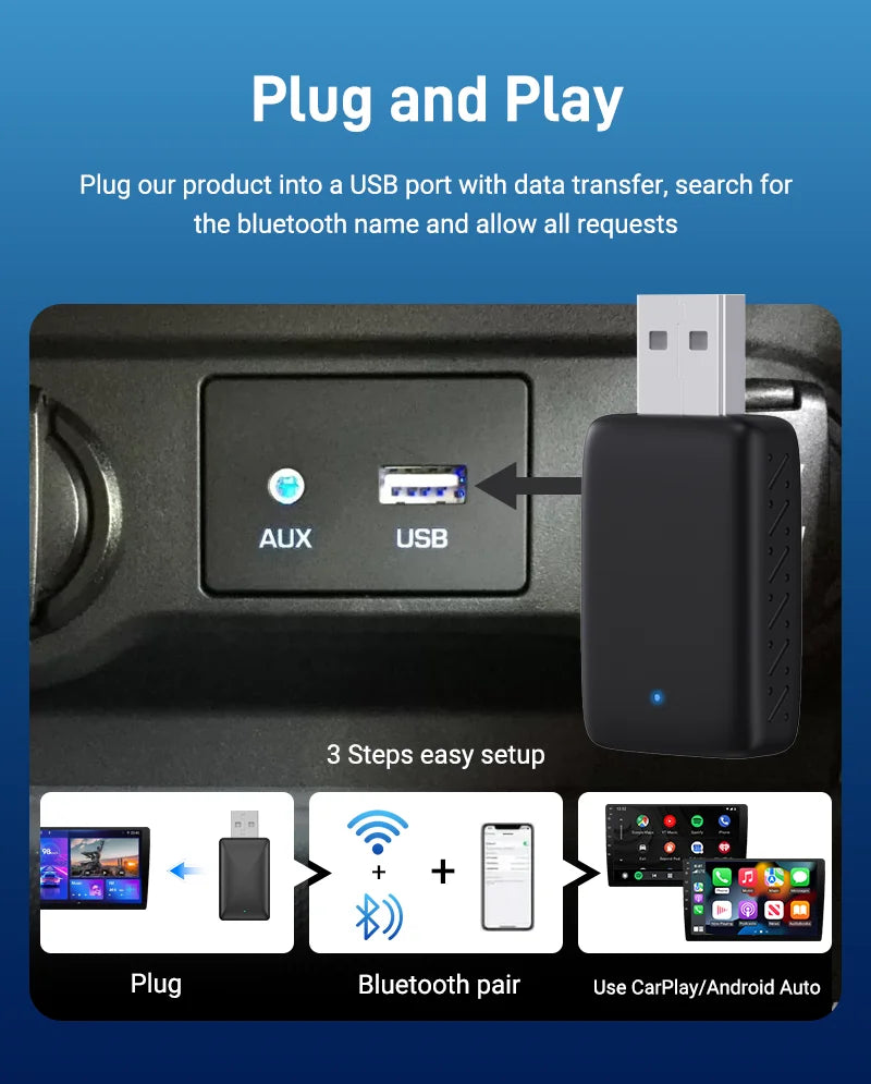 2025New Wired to Wireless Carplay Android Auto 2in1 Mini Adapter Dongle Auto Connect Plug&Play Bluetooth WiFi Universal Mini Box