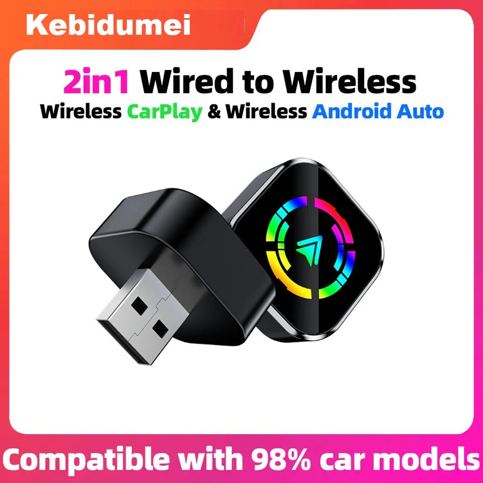 2 in1 Wired to Wireless CarPlay Adapter Plug & Plug Auto Connect Converts for Wired Cars Compatible CarPlay & Android Auto
