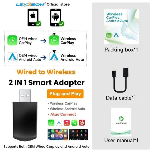 2024 New Wireless Carplay Android Auto Wireless Adapter Smart Dongle 2in 1 5G Wifi&Bluetooth 5 For Wired CP AA Connect Plug&Play