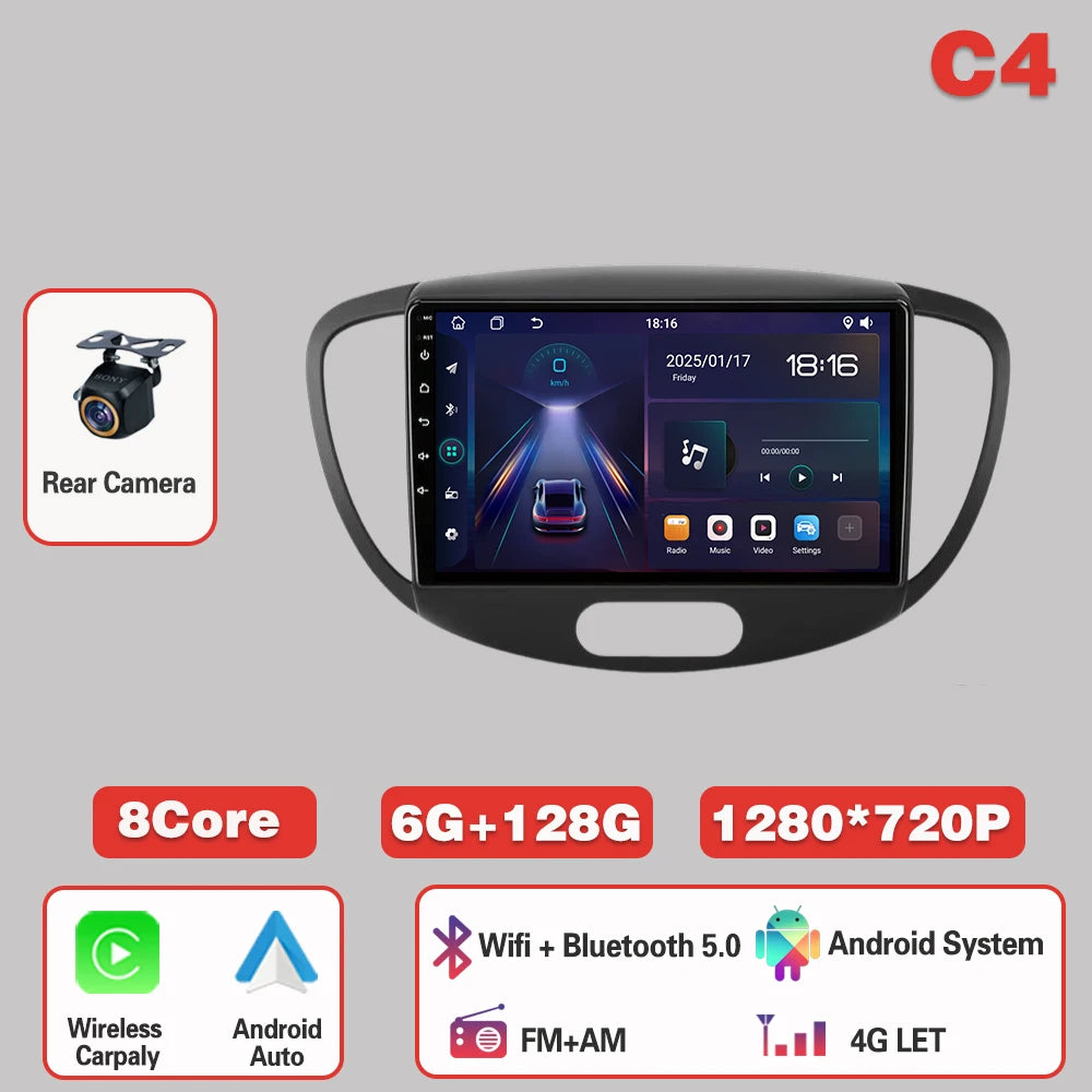 Car Radio  For Hyundai i10 2007-2013  Carplay Android 14 Multimedia Video Player touch screen Navigation GPS Auto stereo DVD