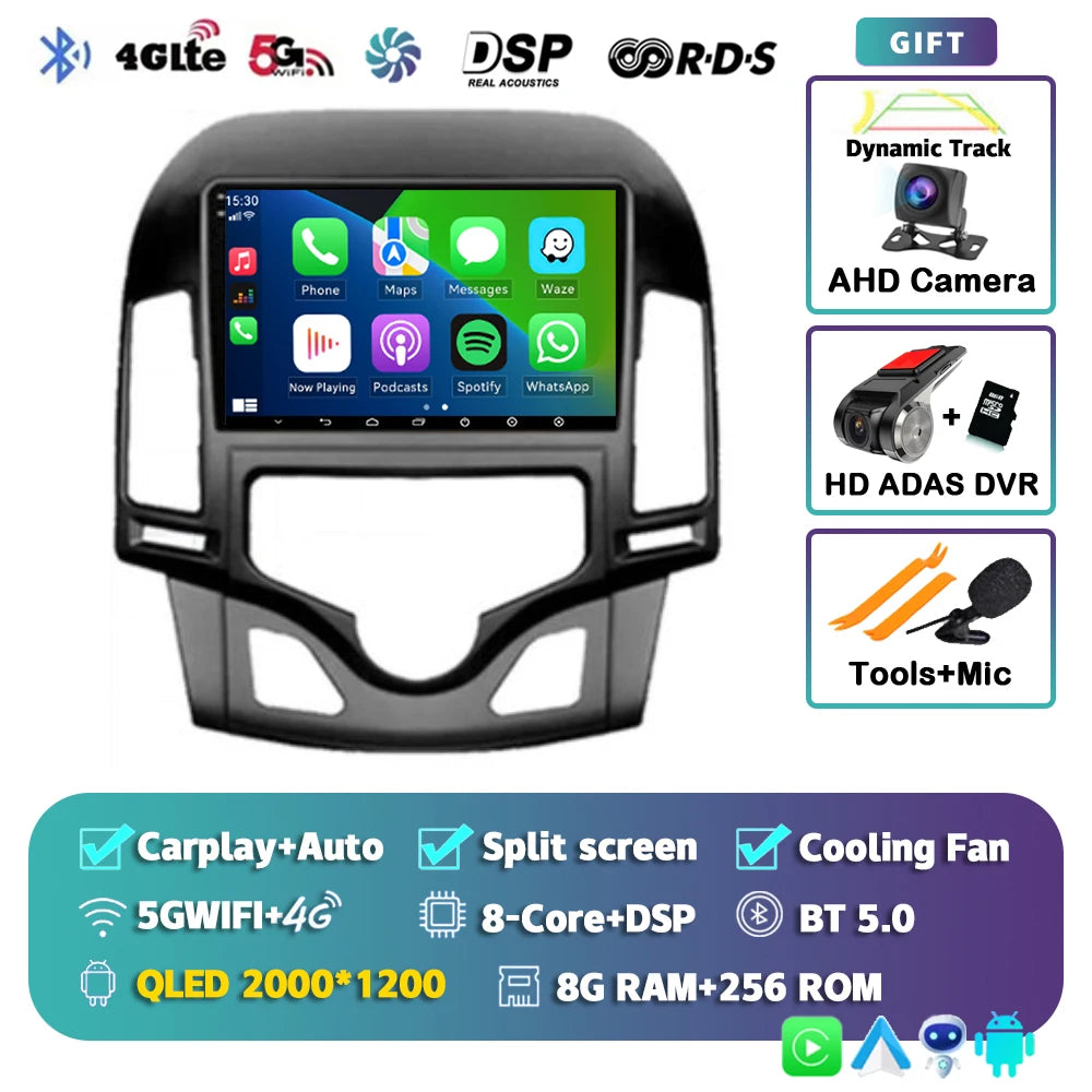 Android 14 For Hyundai i30 2006-2011 MANUAL AC 2K QLED Android Car Radio Multimedia Video Player GPS Stereo CarPlay Navigation