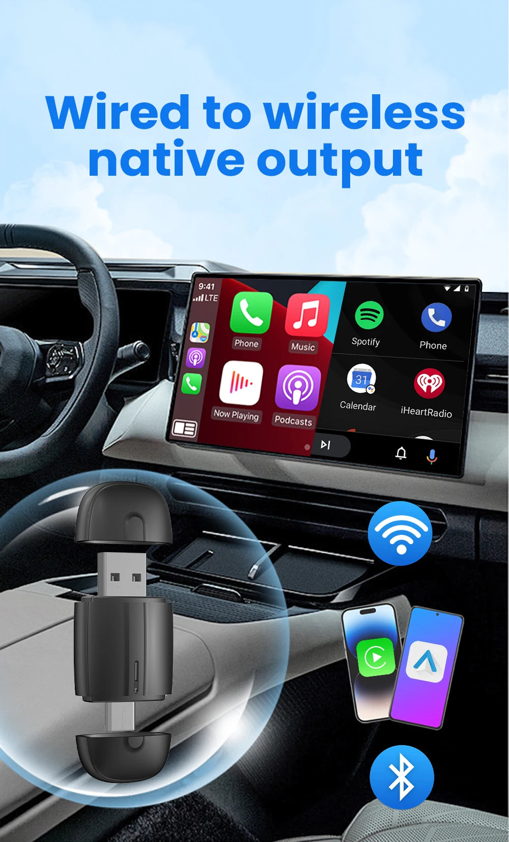Android Auto Wireless Carplay Type-c USB Bluetooth Wifi Plug and Play 2In1 Dongle For Chevrolet Citroen Buick Cadillac Chery VW