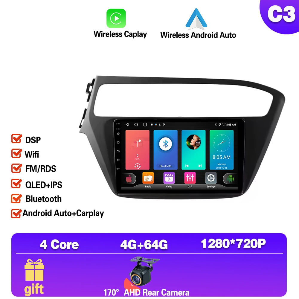 Android 15 For Hyundai i20 2 2018 - 2020 android Auto Car radio Multimedia player 4G Carplay 2din GPS Stereo radio WIFI