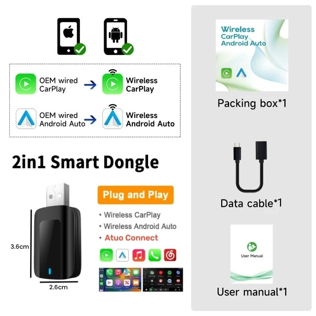 Wireless Adapter CarPlay Android Auto 2in1 Smart Dongle Play&Plug For Citroёn Aircross Berlingo Multispace C4 Picasso C5 Break