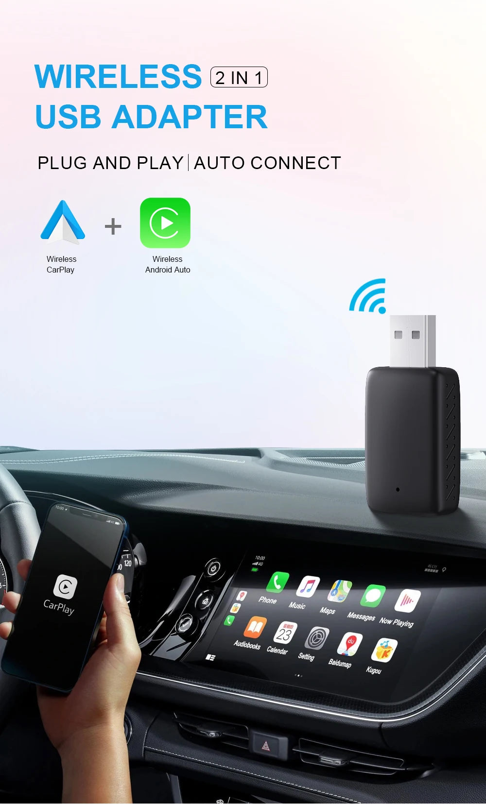 2025 2in1 Wireless Carplay&Android Auto Box 2in1 Wired to Wireless Dongle Automatic Connect Adapter Bluetooth Plug&Play Mini Box