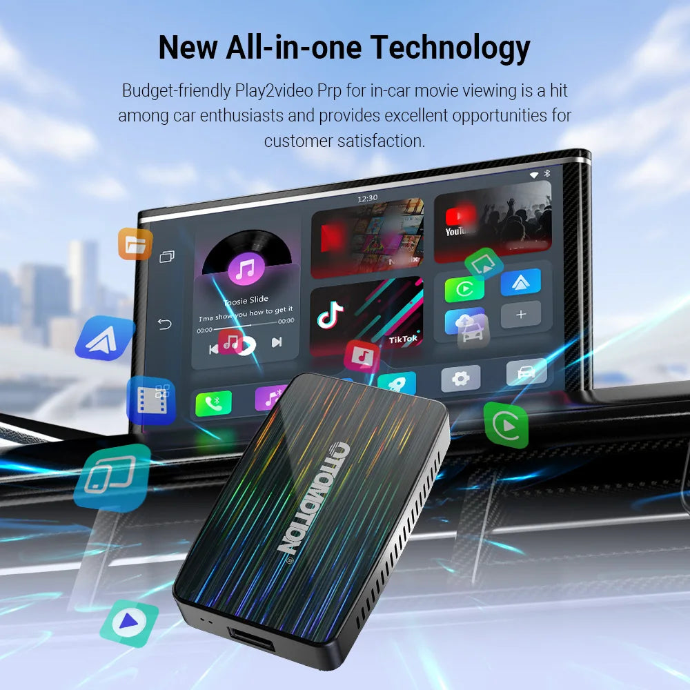 Play2Video Pro Wireless CarPlay Android Auto All-in-one Adapter Built-in 5 Video App Support TV Box Car Play Newest 2025