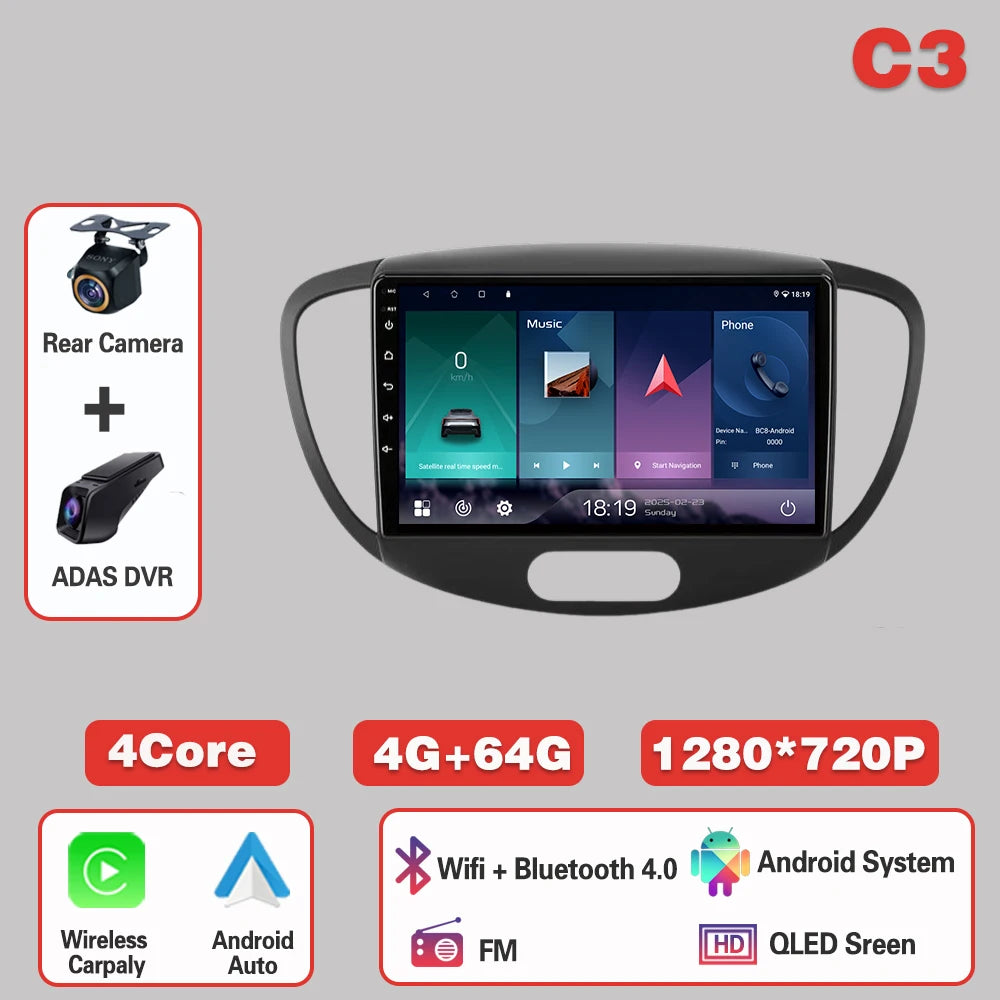 Car Radio  For Hyundai i10 2007-2013  Carplay Android 14 Multimedia Video Player touch screen Navigation GPS Auto stereo DVD