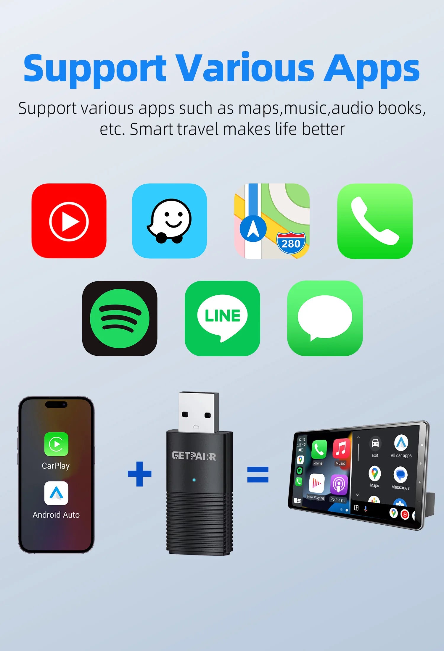 GetPairr Wireless CarPlay Dongle Android Auto Mini Adapter Plug And Play WiFi Fast Connect Universal For Cars with Wired Carplay