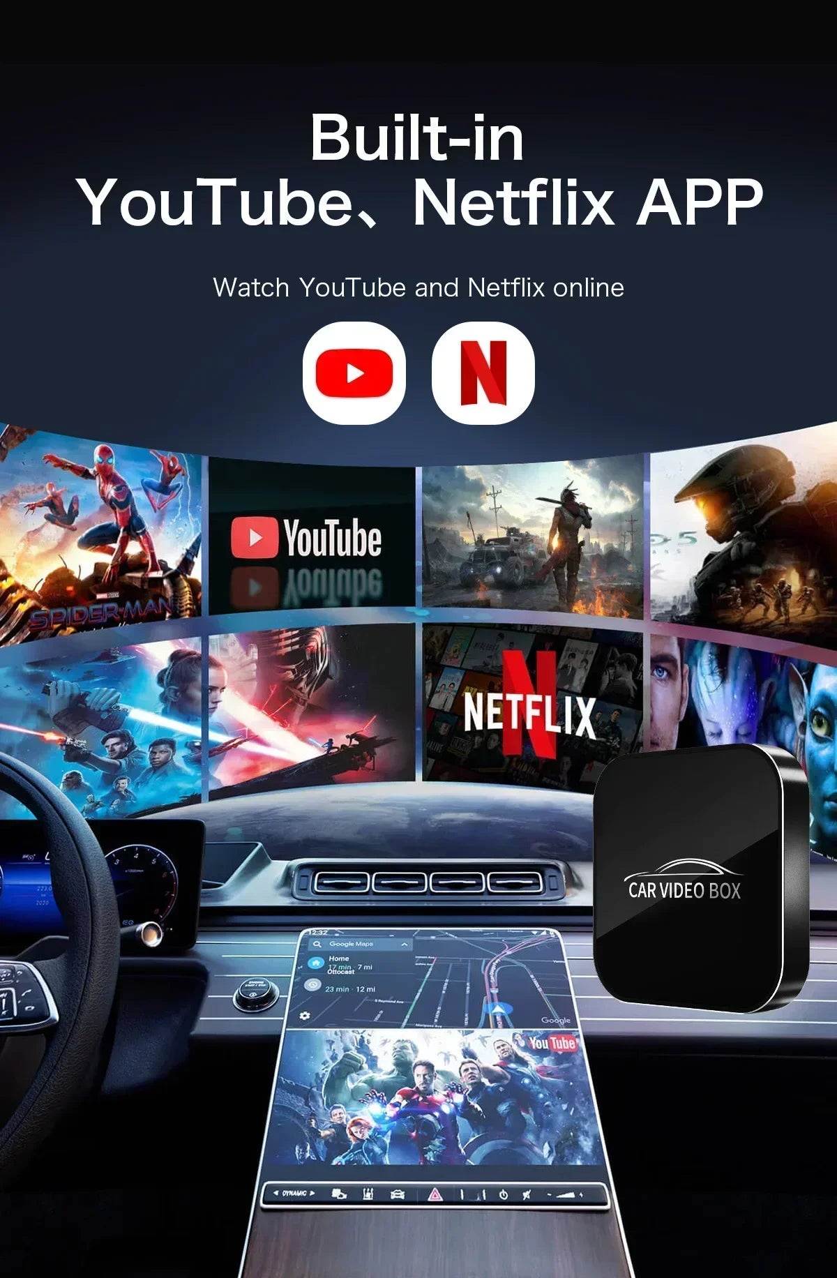 CarPlay Ai Box Wired to Wireless Andriod 12.0 & Carplay & Android Auto 3In1 Car Smart Multimedia Box Built-in Youtube Nexflit