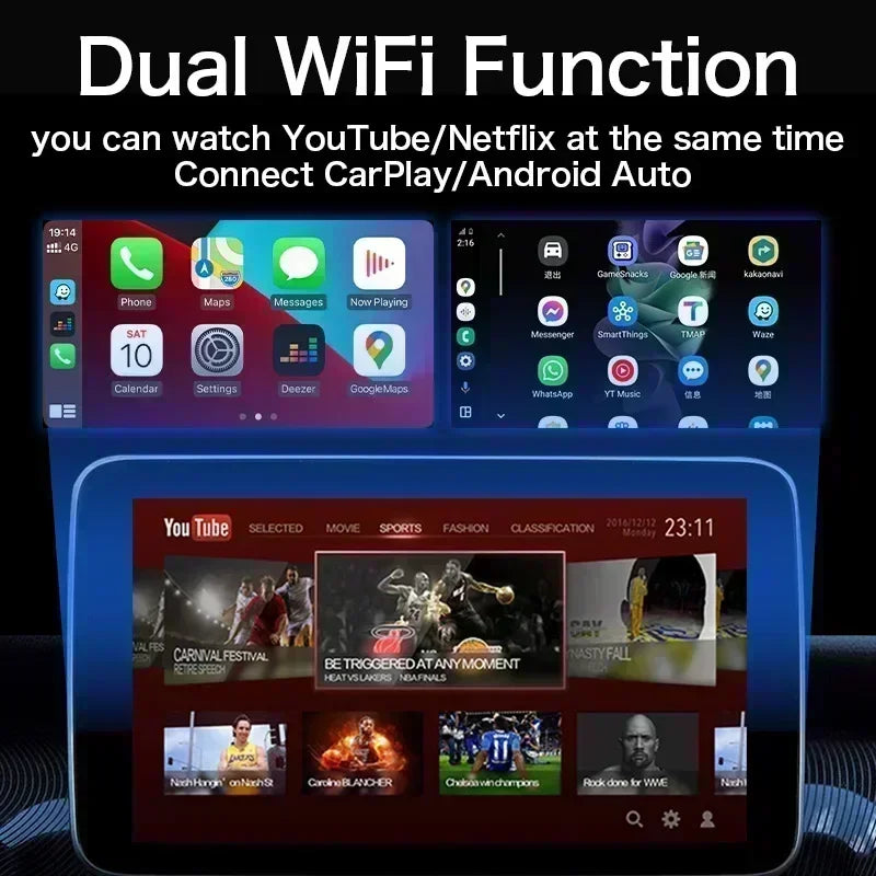 CarPlay Ai Box Wired to Wireless Andriod 12.0 & Carplay & Android Auto 3In1 Car Smart Multimedia Box Built-in Youtube Nexflit