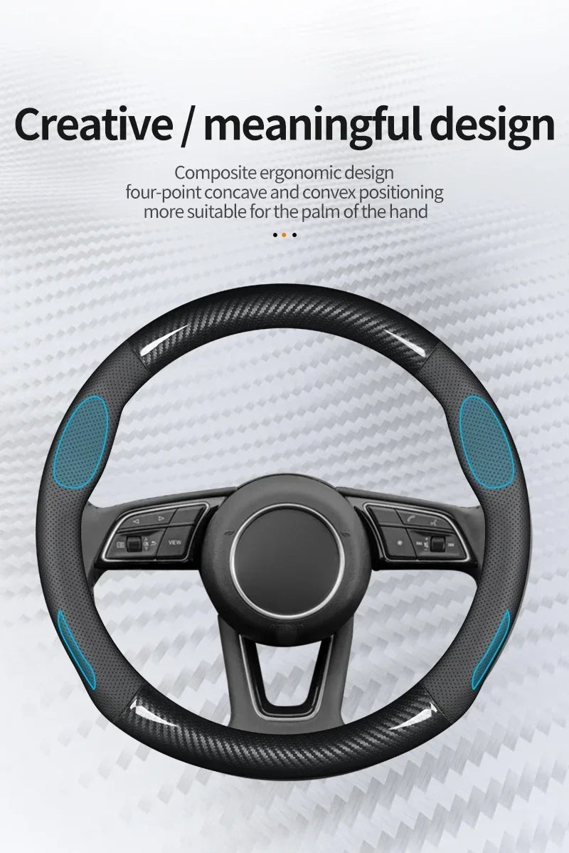 KIA Car Carbon Fiber Leather Car Steering Wheel Cover for  Rio Sorento Sportage Forte K3 K2 K5 Stonic Strong Spectra Optima
