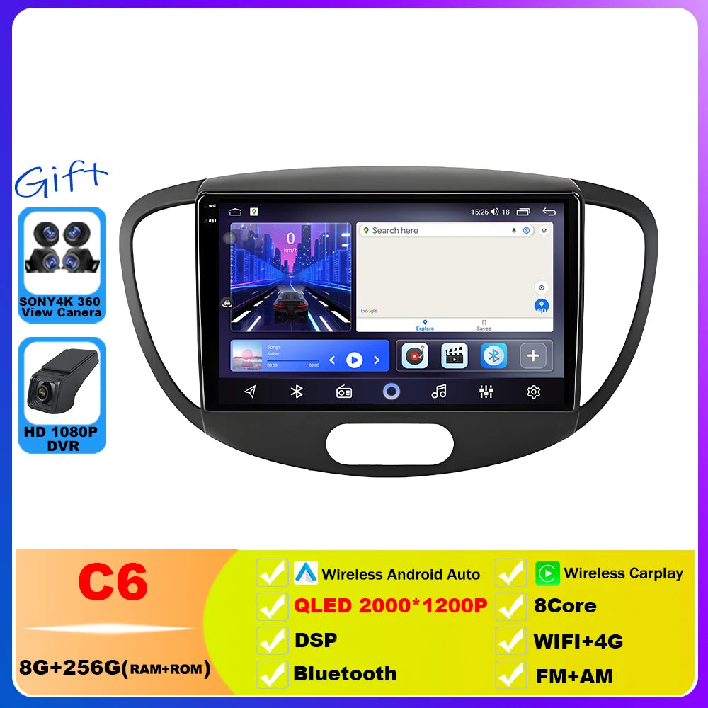 Car Radio For Hyundai i10 2007 2008 2009 2010 2011 - 2013 Multimedia Video Player GPS Stereo CarPlay 4G Navigationv Android 15