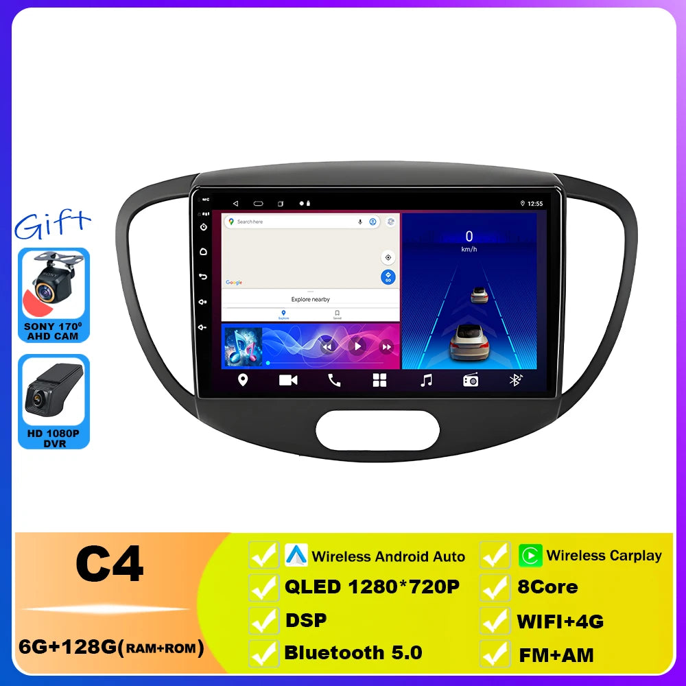Car Radio For Hyundai i10 2007 2008 2009 2010 2011 - 2013 Multimedia Video Player GPS Stereo CarPlay 4G Navigationv Android 15
