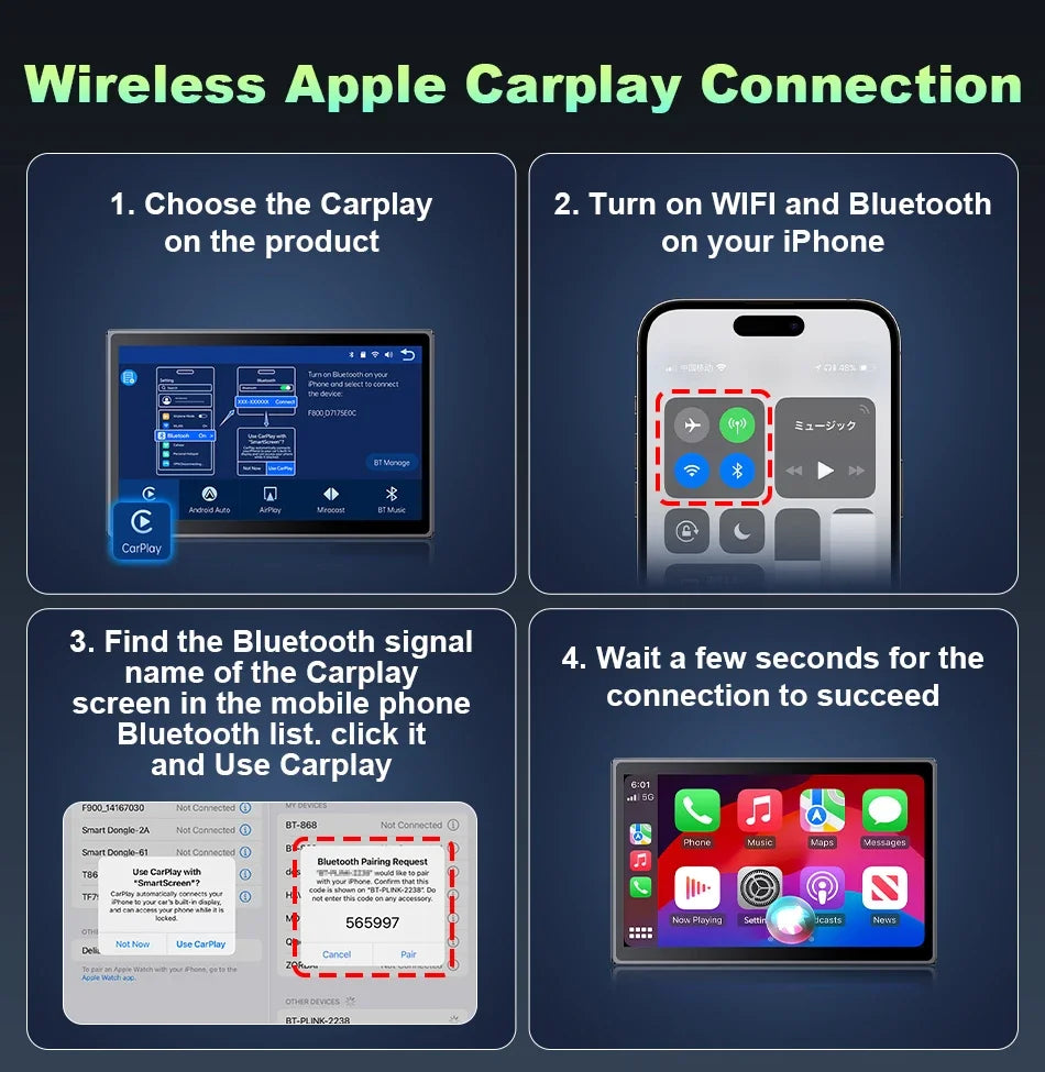 New 8 inch Carplay Screen for Car Wireless Carplay Android Auto Horizontal and Vertical Screen Navigation GPS Portable Car Radio