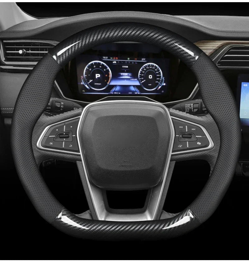 KIA Car Carbon Fiber Leather Car Steering Wheel Cover for  Rio Sorento Sportage Forte K3 K2 K5 Stonic Strong Spectra Optima