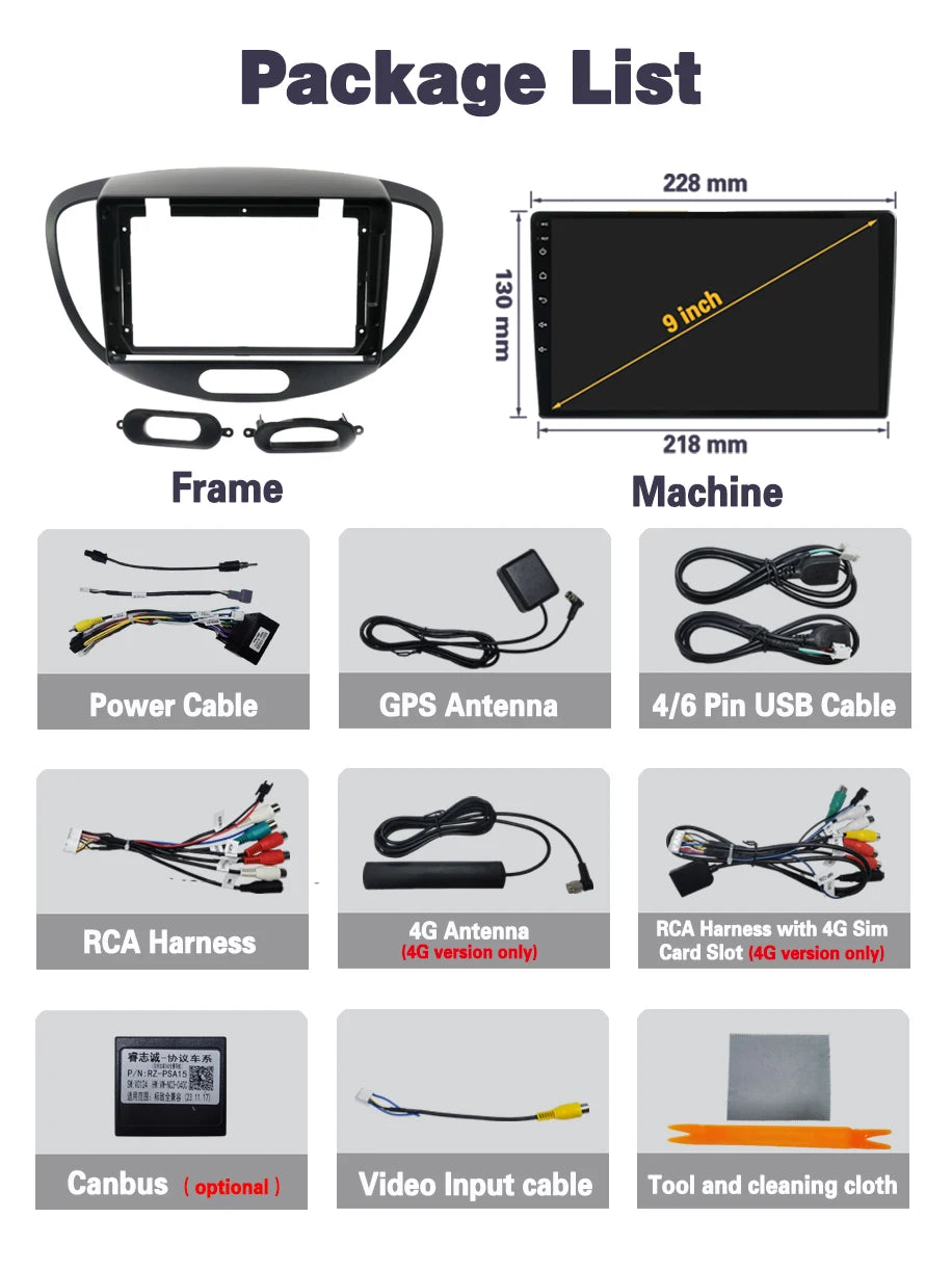 Car Radio  For Hyundai i10 2007-2013  Carplay Android 14 Multimedia Video Player touch screen Navigation GPS Auto stereo DVD