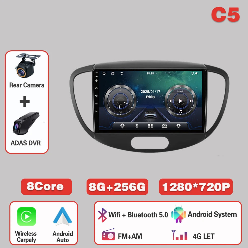 Car Radio  For Hyundai i10 2007-2013  Carplay Android 14 Multimedia Video Player touch screen Navigation GPS Auto stereo DVD