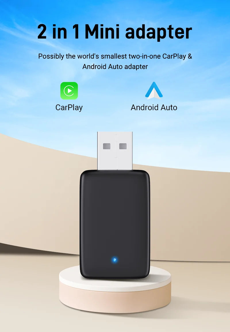 2025New Wired to Wireless Carplay Android Auto 2in1 Mini Adapter Dongle Auto Connect Plug&Play Bluetooth WiFi Universal Mini Box